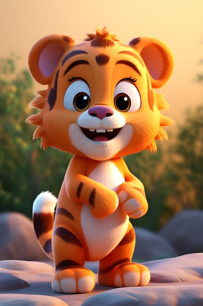 Free photo 3d rendering of young cartoon tiger