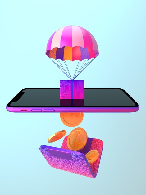 3d rendewring of cryptocurency distribution concept