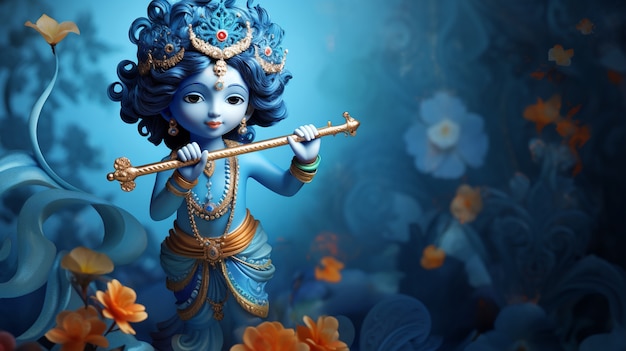 Foto gratuita rappresentazione 3d della divinità indù krishna