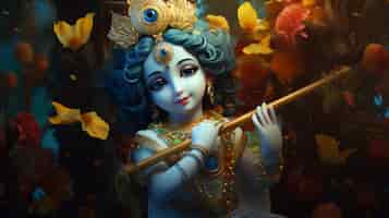 Free photo 3d representation of hindu deity krishna