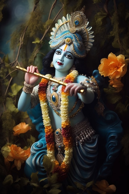 Foto gratuita rappresentazione 3d della divinità indù krishna