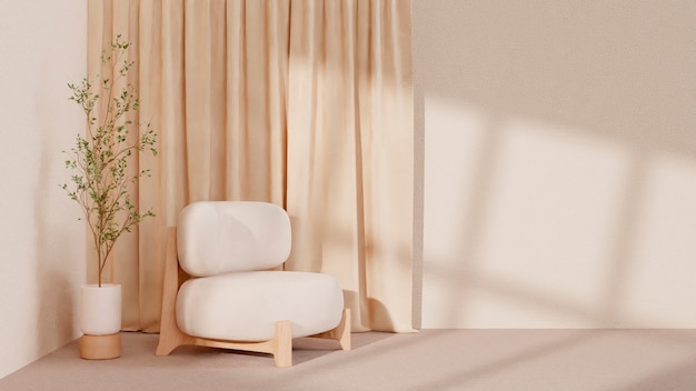 Бесплатное фото 3d декор комнаты с мебелью в минималистичных бежевых тонах