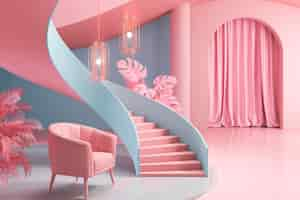 Foto gratuita interior design della stanza 3d con motivi blu