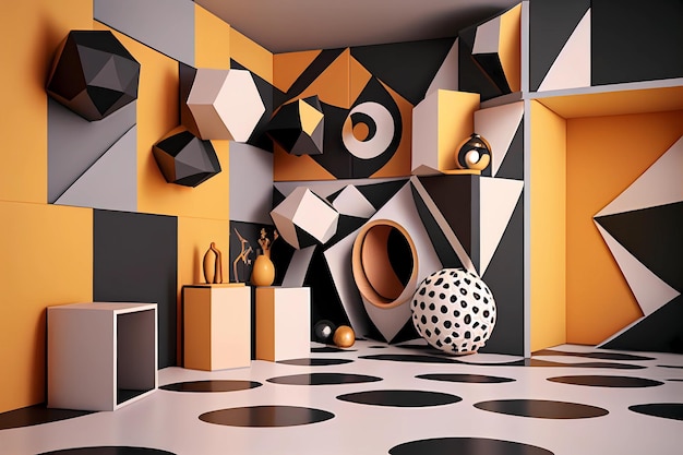3d room interior design with geometric shapes generative ai