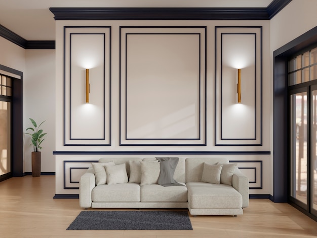 Бесплатное фото 3d интерьер комнаты с классическим дизайном и мебелью