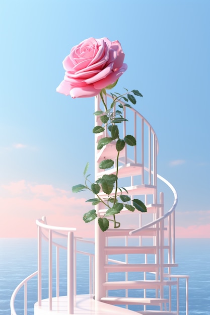 3d  rose flower with stairs