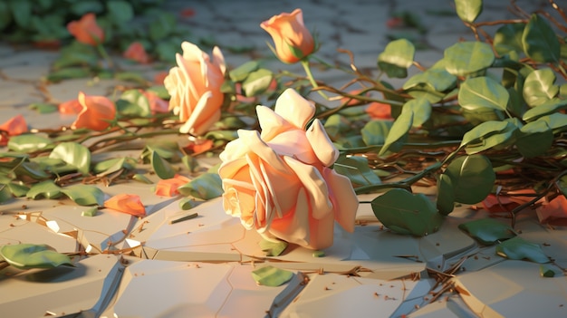 3Dのバラの花の配置
