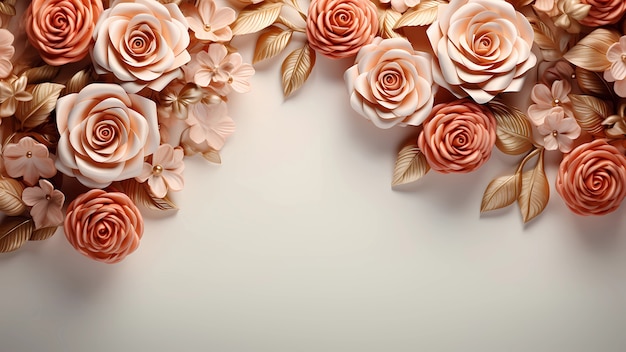 Free photo 3d rose flowers background with copy space