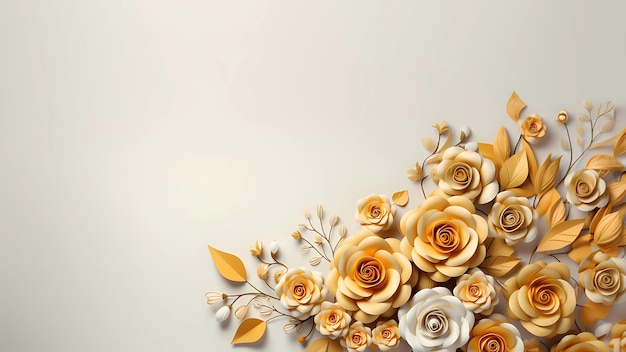 3D цветы розы на заднем плане с копировальным пространством