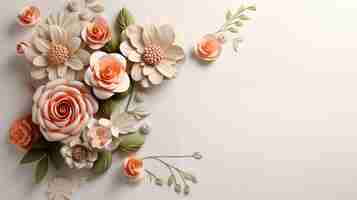 Free photo 3d rose flowers background with copy space