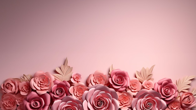 3d rose flowers background with copy space