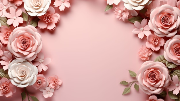 3d rose flowers background with copy space