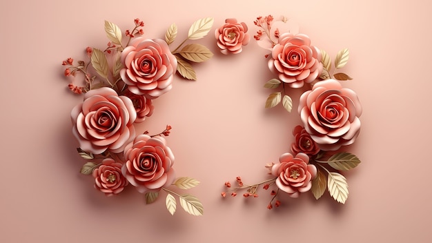 3d rose flowers background with copy space