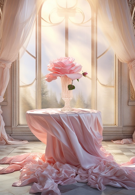 Бесплатное фото 3d розовые цветы с тканью