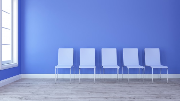 3D Row of chairs in contemporary Empty Room