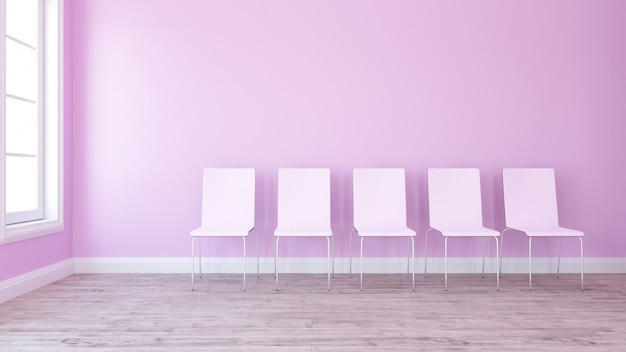 3D Row of chairs in contemporary Empty Room