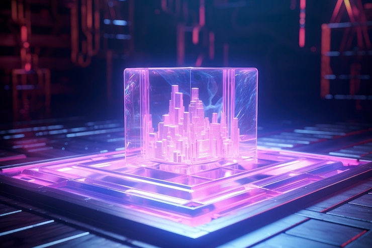 Free Photo 3d shape glowing with bright holographic colors