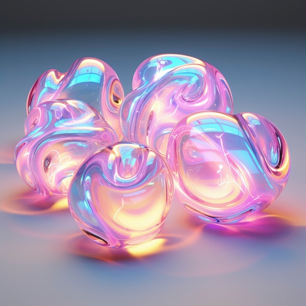 3d shapes glowing with bright holographic colors