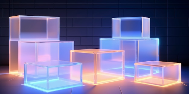 Free photo 3d shapes glowing with bright holographic colors