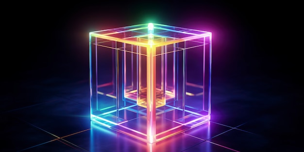 3d shapes glowing with bright holographic colors