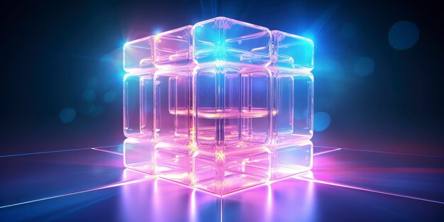 3d shapes glowing with bright holographic colors