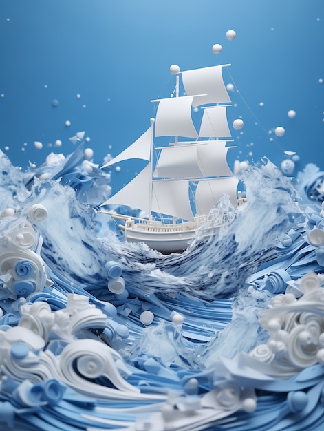 3d ship with sea landscape