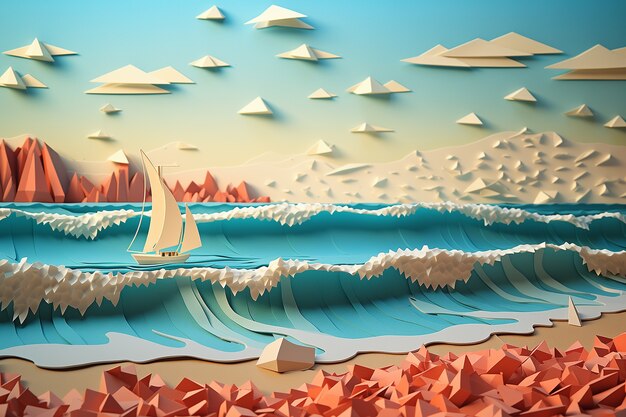 3d船と海の風景