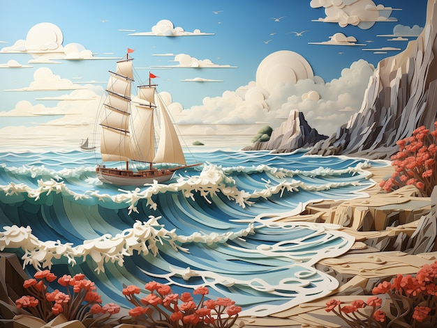 3d 船と海の風景