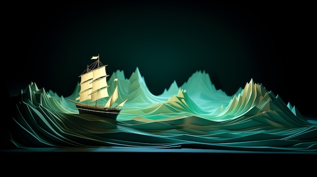 3d ship with sea landscape