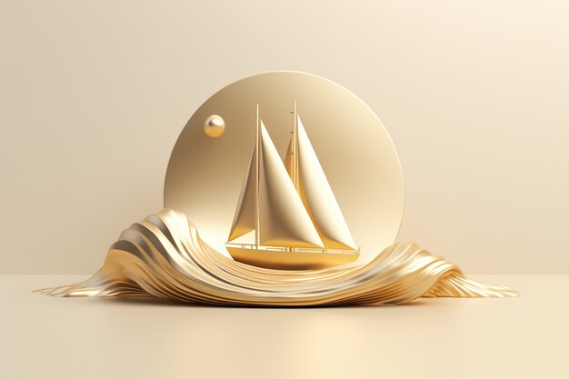 3d ship with sea landscape