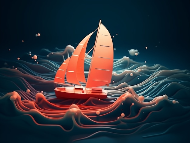 Free photo 3d ship with sea landscape