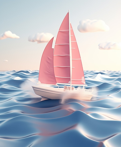 Free photo 3d ship with sea landscape