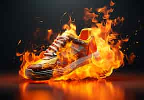 Free photo 3d shoe on fire with flames