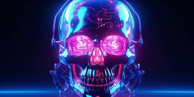 3d skull shape glowing with bright holographic colors