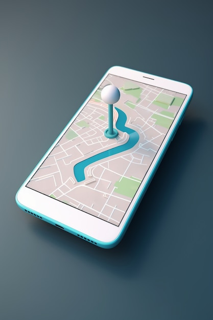 Бесплатное фото 3d-смартфон с картой и технологией gps