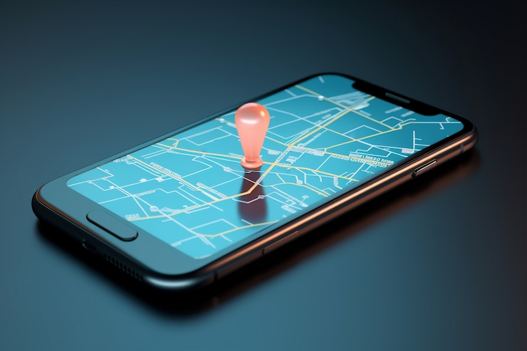 無料Photo 地図と gps テクノロジーを備えた 3d スマートフォン デバイス