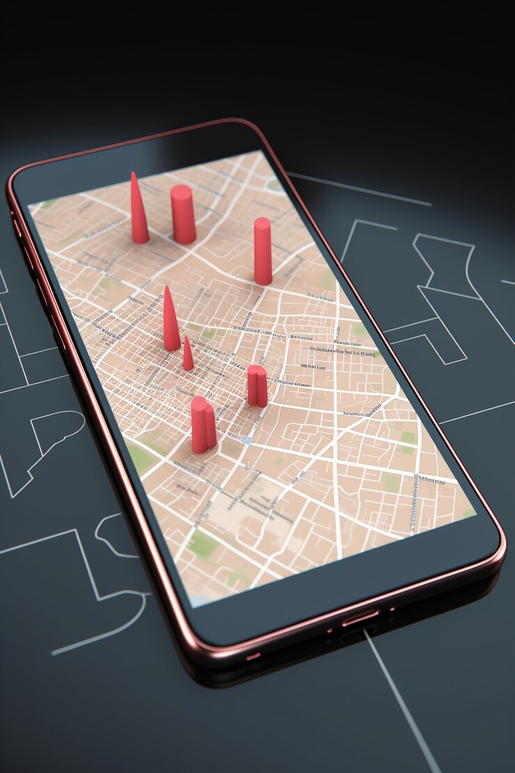 Free Photo 3d smartphone device with map and gps technology