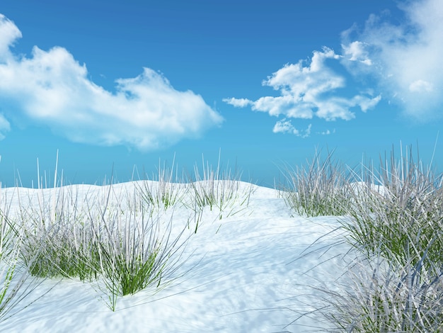 3D снежная трава пейзаж