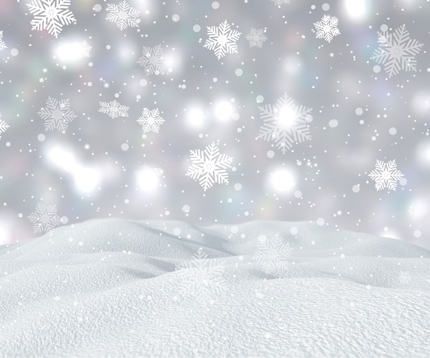 落ちる雪の結晶と3D雪の風景