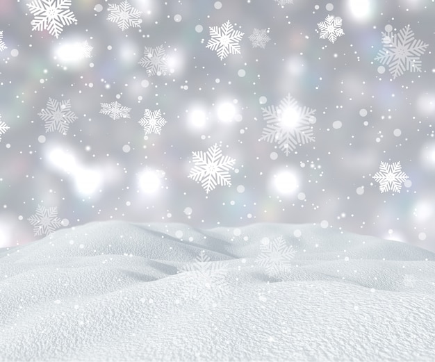 3D снежный пейзаж с падающими снежинками