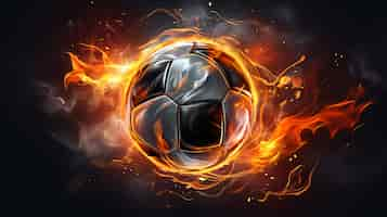 Free photo 3d soccer ball on fire with flames