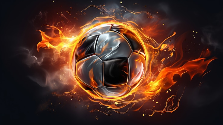 無料Photo 3dサッカーボールが炎で燃えている