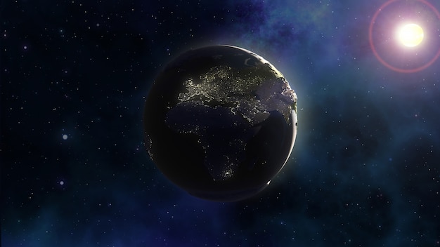 3D космический фон с Землей в туманности небо