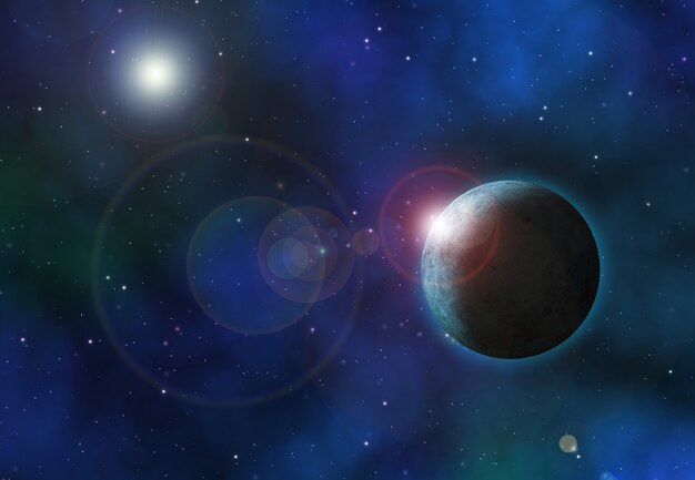 架空の惑星と3D空間の背景