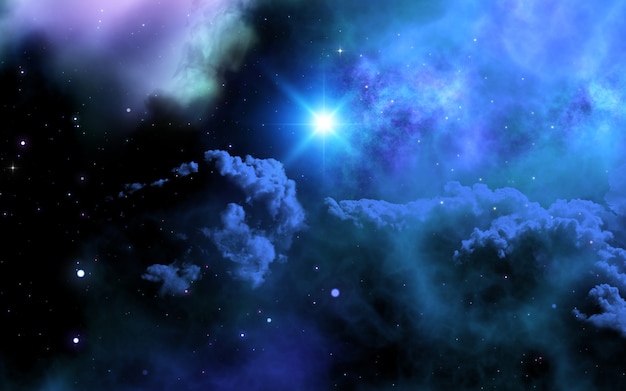 3d space sky with galaxy and shining star