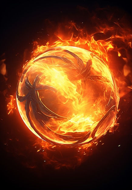 3d sphere on fire with flames