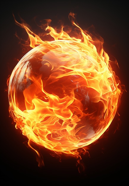 Free photo 3d sphere on fire with flames