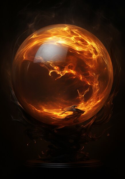3d sphere on fire with flames