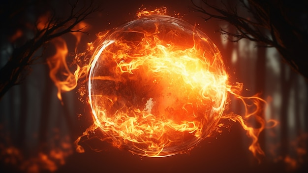 Free photo 3d sphere on fire with flames