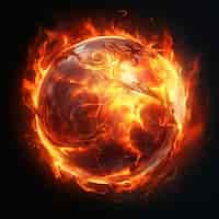 Free photo 3d sphere on fire with flames